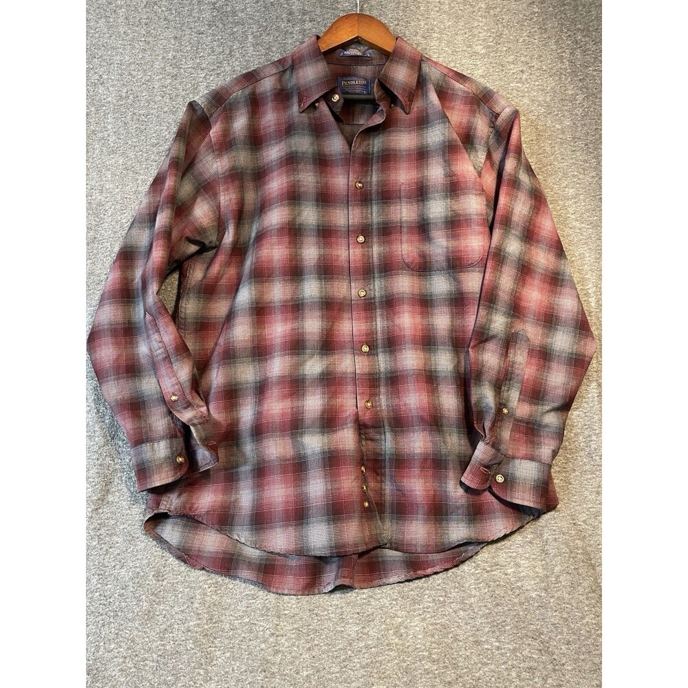 Sir Pendleton Wool Shirt Button Down Long Sleeve Plaid Red L SEE PICS